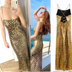 Zara limited edition celeb style animal print golden metallic midi dress